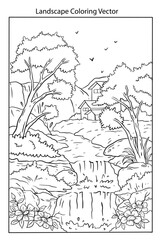
landscape coloring page vector