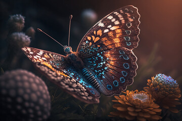 Naklejka na ściany i meble Beauty in Nature, Macro Shot of Butterfly on Flower