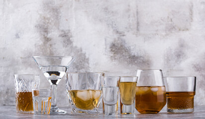Assortment of various strong alcohol drinks