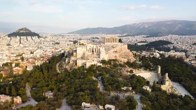 4K Αθήνα, Athína, Athens Greece, Acropolis, Wide Drone Shot, Camera Movement Tracks Right, Mars Hill, World Heritage Site, Ancient Greece, Biblical City, Europe, Castle, Philosophy, Democracy, Greek