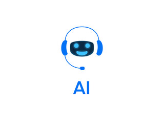AI Chat Bot icon transparent png asset. Cute robot with microphone and headset. Artificial...
