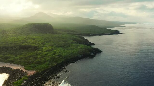 galapagos islands aerial drone reef underwater travel nature volcano airplane