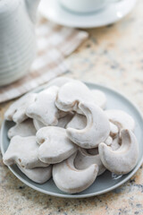 Gingerbread cookies with the sugar icing on plate.