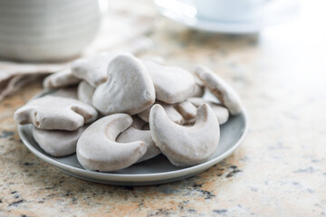 Gingerbread cookies with the sugar icing on plate.