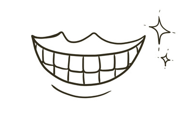笑う口のイラスト線画（キラキラ付き）
