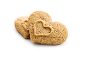 Sweet gingerbread hearts isolated on white background.