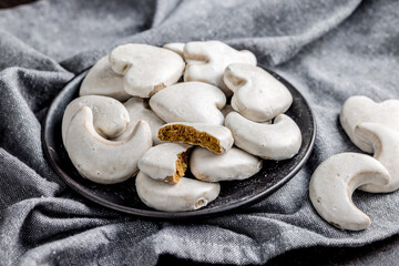 Gingerbread cookies with the sugar icing on plate.