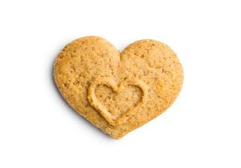 Sweet gingerbread heart isolated on white background.