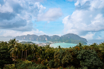 Phi Phi Don island view point. Beautiful landscape with tropical sea lagoon.