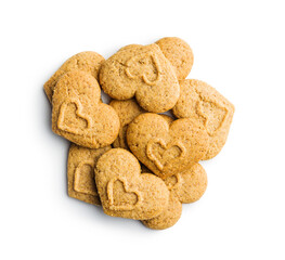 Sweet gingerbread hearts isolated on white background.