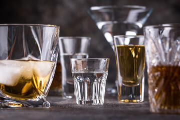 Assortment of various strong alcohol drinks