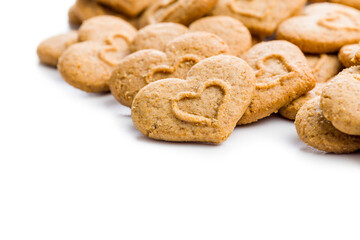 Sweet gingerbread hearts isolated on white background.