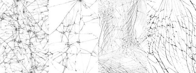 Cracked Glass Textures for Creative Design Projects: Smartphone Glass, Protective Shields, and More. Set of photos with cracks.