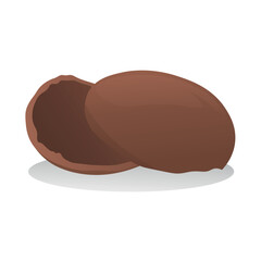Broken chocolate Easter egg on white background