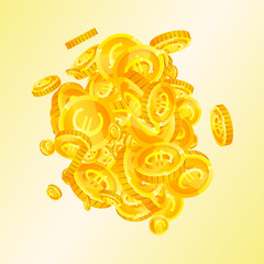 European Union Euro coins falling. Scattered gold