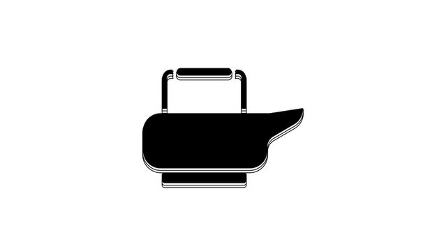 Black Bedpan icon isolated on white background. Toilet for bedridden patients. 4K Video motion graphic animation