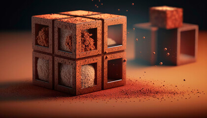 Obraz premium Abstract sandy cube. Background. Generative AI