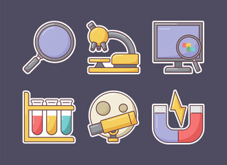 research stickers icon vector collection