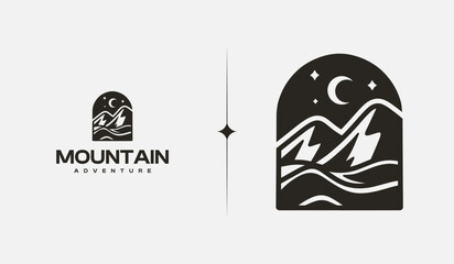 Mountain Hill Top Sun Rays monoline. Universal creative premium symbol. Vector sign icon logo template. Vector illustration