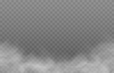 Vector fog or smoke on isolated transparent background. Smoke, fog or cloud png. White smoke png.