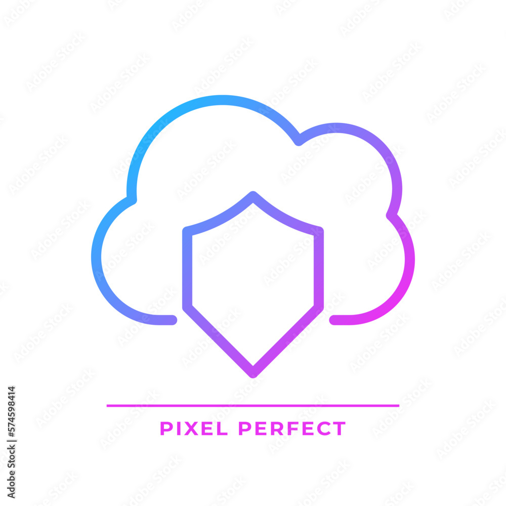 Poster cloud security pixel perfect gradient linear vector icon. internet dataset protection. safe informat