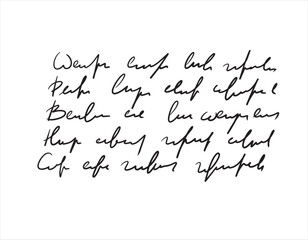 Handwritten Unreadable text. Abstract illegible handwriting of fictional language. Black old vintage text written with pen. Incomprehensible letters