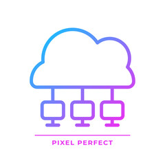 Cloud network pixel perfect gradient linear vector icon. Central repository of digital data. Virtual computing system. Thin line color symbol. Modern style pictogram. Vector isolated outline drawing