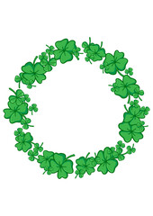Round blank frame made of green four-leaf clovers for Saint Patrick s Day