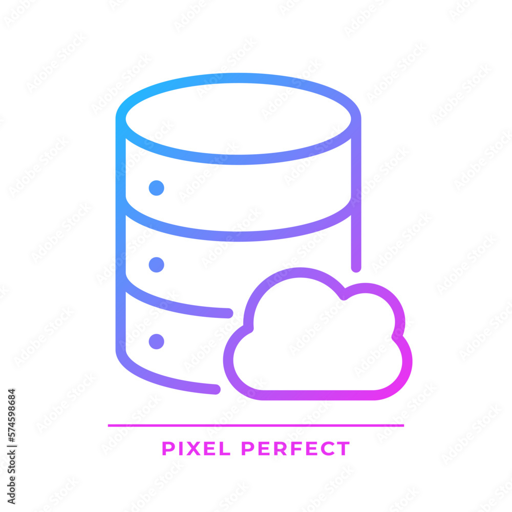Poster cloud database pixel perfect gradient linear vector icon. computing technology of dataset processing