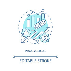 Procyclical turquoise concept icon. Attribute of economic indicators abstract idea thin line illustration. Isolated outline drawing. Editable stroke. Arial, Myriad Pro-Bold fonts used