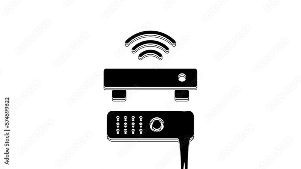 Poster black wireless multimedia and tv box receiver and player with remote controller icon isolated on whi