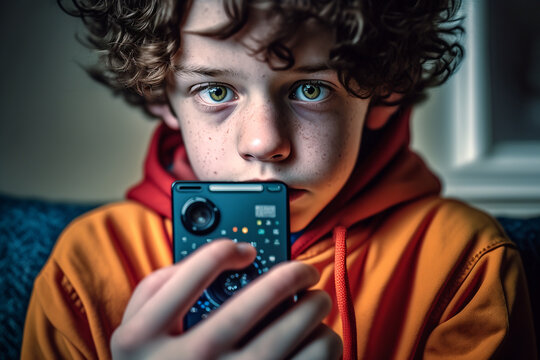 A boy smartphone addicted - AI generative