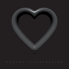 Heart icon, black color. Realistic 3d symbol icon design. vector illustration