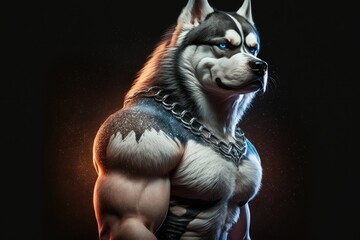 ai generated wallpaper of a strong husky bodybuilder, generative ai stock image of a dog muscleman