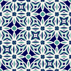 Flat illustration vector-style image of geometric floral and leaves in seamless pattern