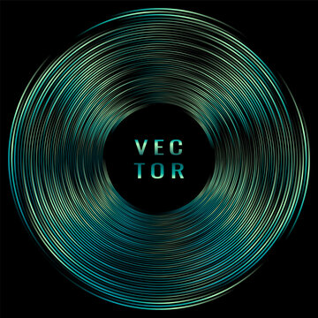 Disc record abstract shate, round text frame. Music album simple cover background.