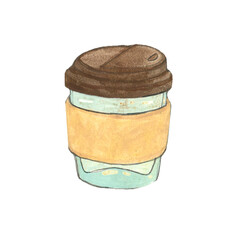 Drawn objects coffee to go clip art, hand drawn paper cup, hot drinks, isolated
