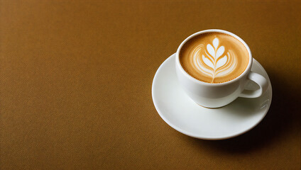 Cup of coffee / Mug / Neutral Background with hot steam / Wallpaper / Copy Space / Blank Space / banner size / Cappuchino / Latte / Milk 