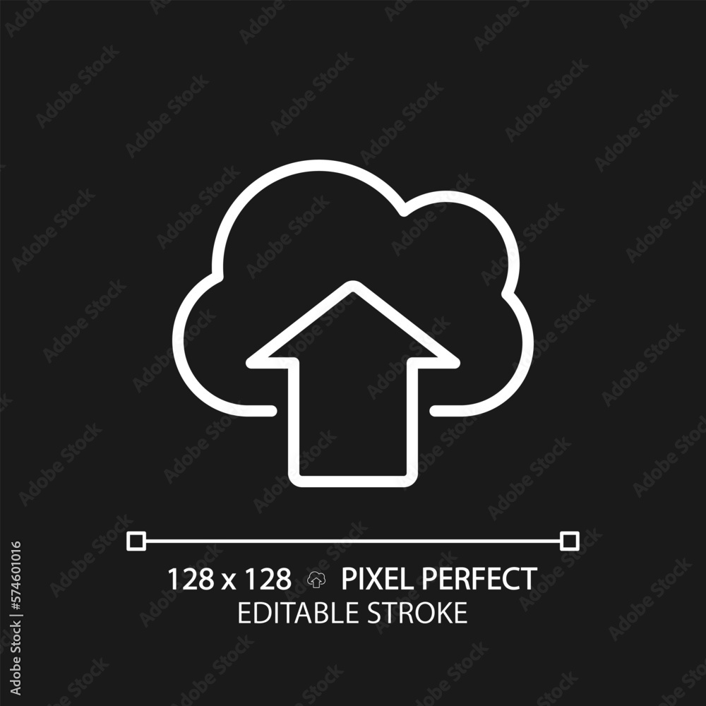 Aufkleber upload files on cloud based storage pixel perfect white linear icon for dark theme. safe virtual ser