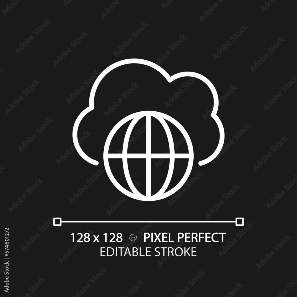 Poster public cloud pixel perfect white linear icon for dark theme. open server for digital data storage. f