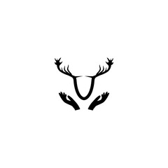  Animal wild, horn and nature wildlife, Deer in hands icon on white