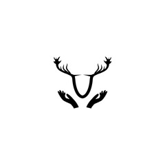  Animal wild, horn and nature wildlife, Deer in hands icon on white