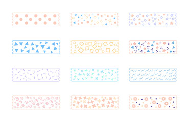 Fototapeta na wymiar geometric masking tape washi sticker strips for text decoration. Set of colorful patterned washi tape. Vector illustration