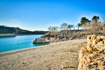 Lake of Sainte-Croix (Lac de Sainte-Croix, Gorges du Verdon) in the Provence-Alpes-Côte d'Azur region, France