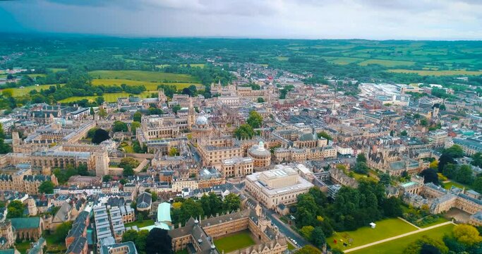 aerial oxford college england city establishing shot cinematic drone