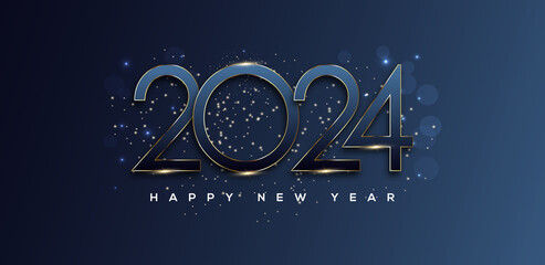 Happy New Year 2024 Greeting Card - obrazy, fototapety, plakaty