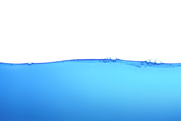 The surface of the water. White background. Movement. Close-up view.