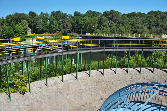 Dam on the Lesnianskie lake. Lesna, Lower Silesian Voivodeship, Poland.