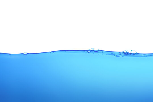 The surface of the water. White background. Movement. Close-up view.