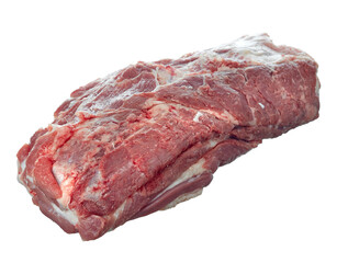Huge piece of fresh raw meat, boneless tenderloin, for cooking meat delicacies, isolated on a white background.
